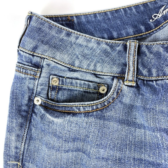 American Eagle Artist Jeans Sz 10 Long Blue Wide Leg Flare Low Rise Stretch Sk8 - Picture 14 of 16